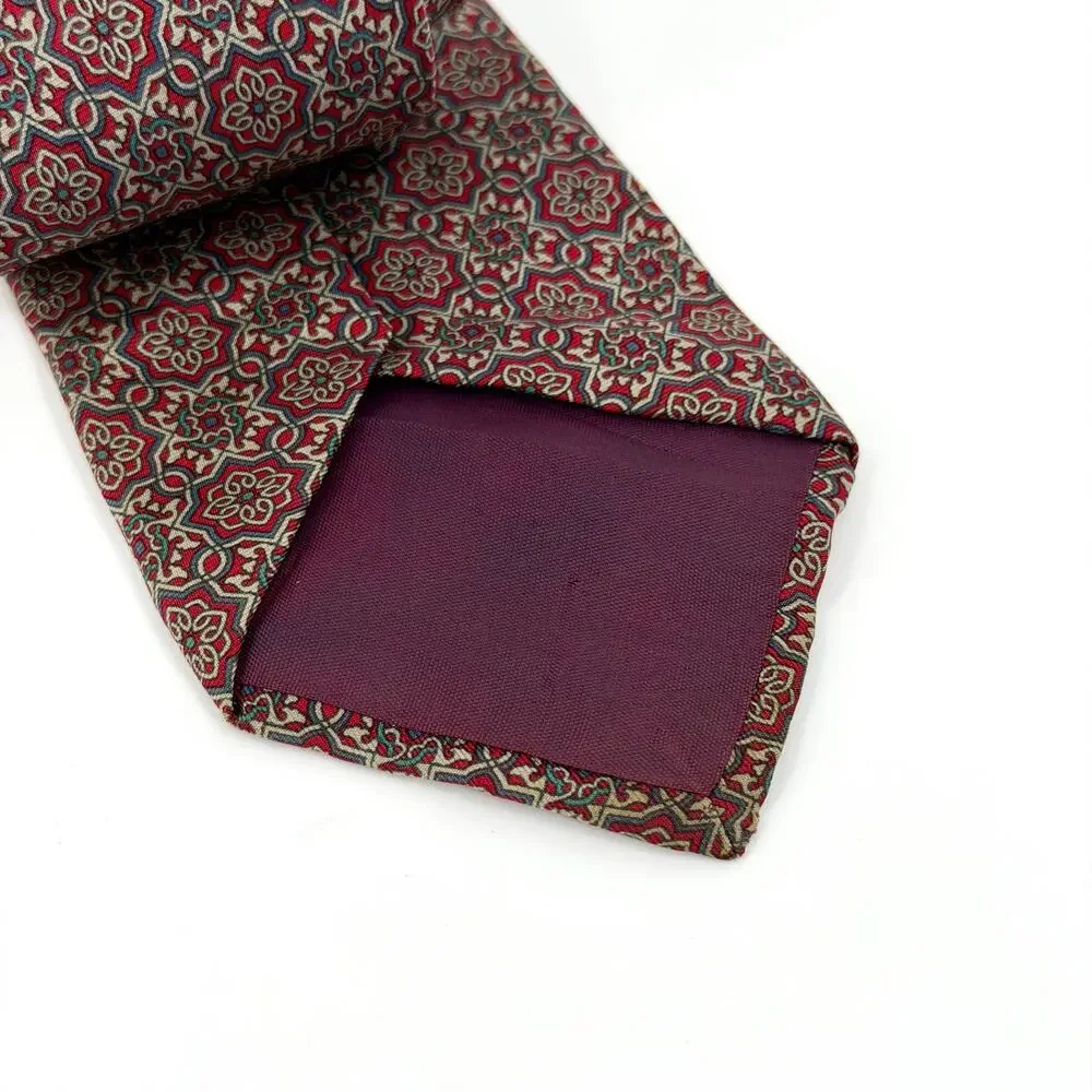 Vintage 90s Bert Pulitzer Red 100% Silk Geometric Medallion Dress Necktie